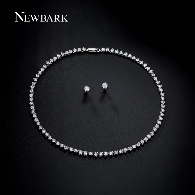 NEWBARK Bridal Jewelry Set White Cubic Zirconia Diamond Necklace Earring for Women Reliable Wedding Jewelry sets Bijoux Mariage