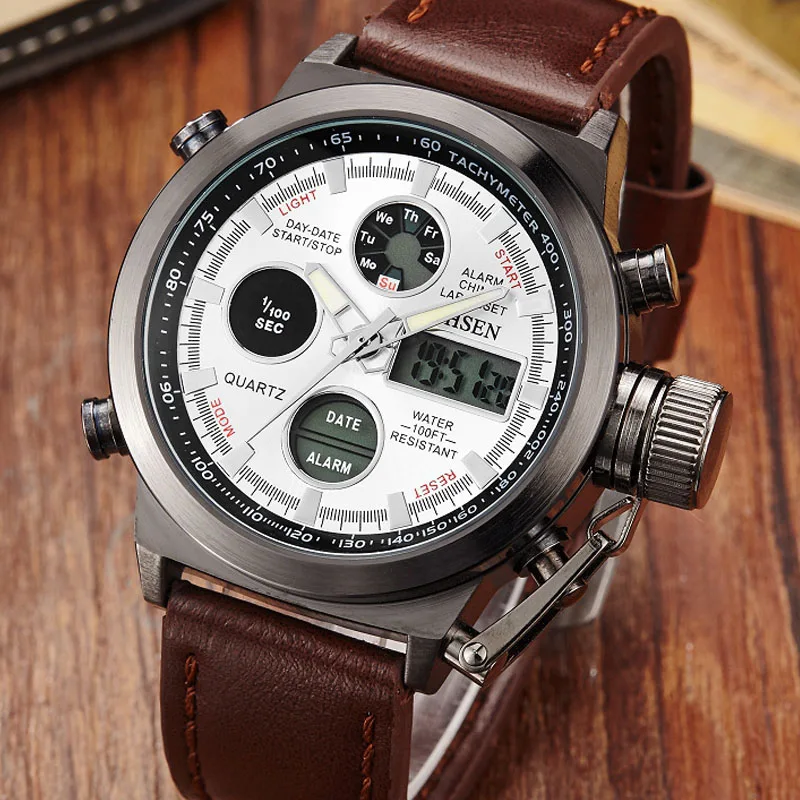 Часы OHSEN мужские спортивный кожаный для часов|watch men|mens cuff watchmens watch silicone strap |