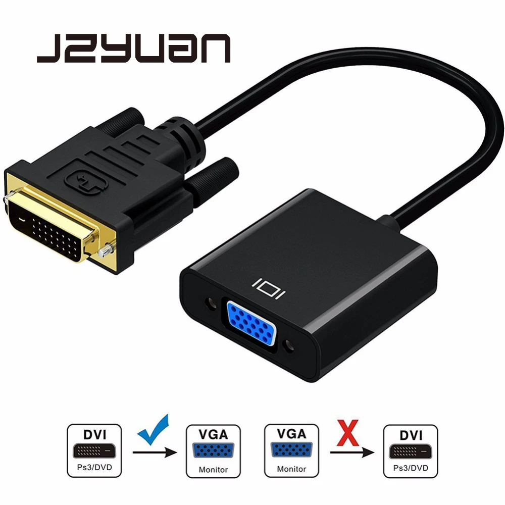 

JZYuan DVI Male to VGA Female Video Converter Adapter DVI 24+1 25 Pin DVI-D to VGA Adapter Cable for TV PS3 PS4 PC Display 1080P