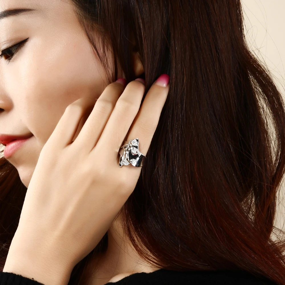 Romantic leafs design jewelry Unique Finger ring Clear Crystal Zirconia anillos Trendy Birthday Gift fashion Rings for women