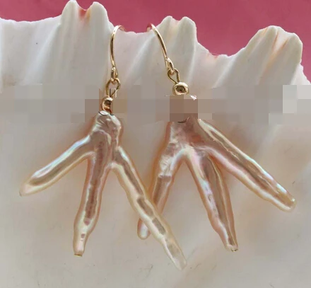 

wb00587 Natural 28mm Pink Reborn keshi pearl Earrings 14k