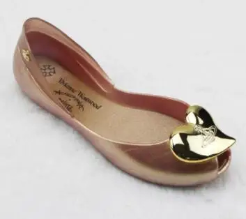 gold Melissa/Женская обувь в стиле сердца; Новинка года; женские сандалии на плоской подошве; Брендовая женская прозрачная обувь; шлепанцы Melissa; женская прозрачная обувь; Mujer - Цвет: gold
