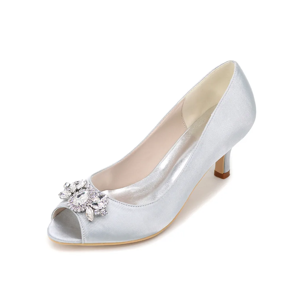 Женская атласная обувь с открытым носком и бриллиантами|wedding shoes|open toewedding party shoes |