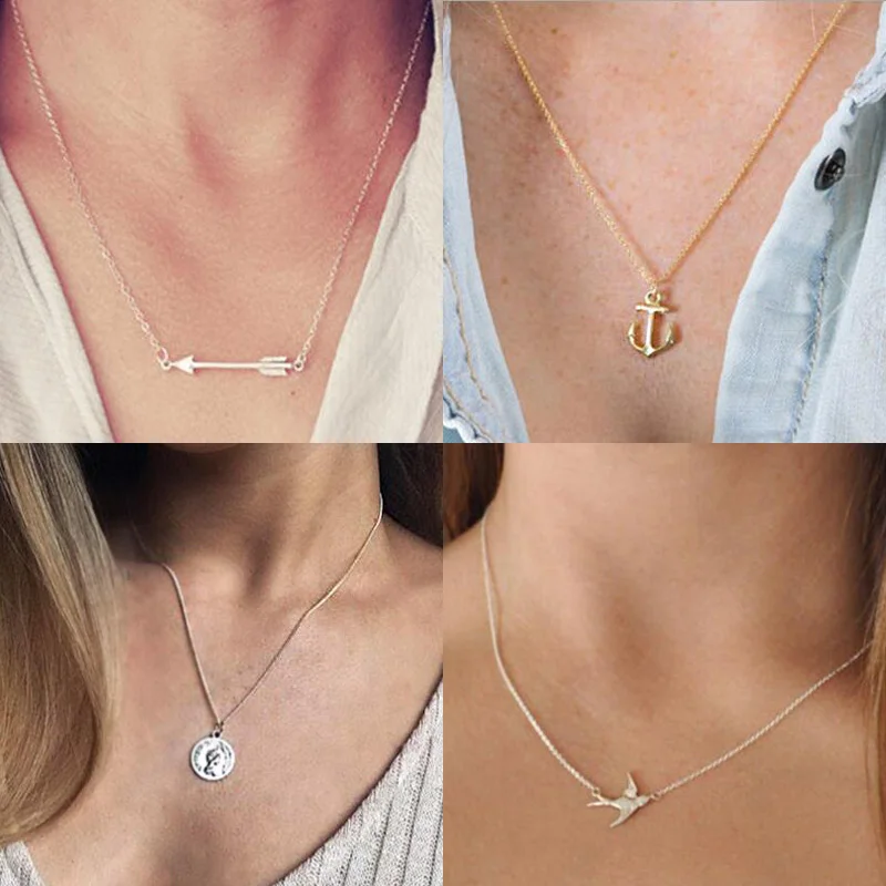 

Tenande Simple Style Clavicle Chain Birds Anchor Dove Shell Hearts Necklaces & Pendants for Women Hot Sale Valentine's Day Colar