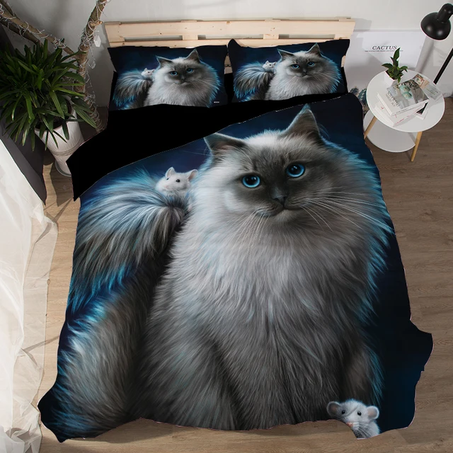 3D Animal Black Cat Bedding Set Twin Queen King Size Polyester Bedroom