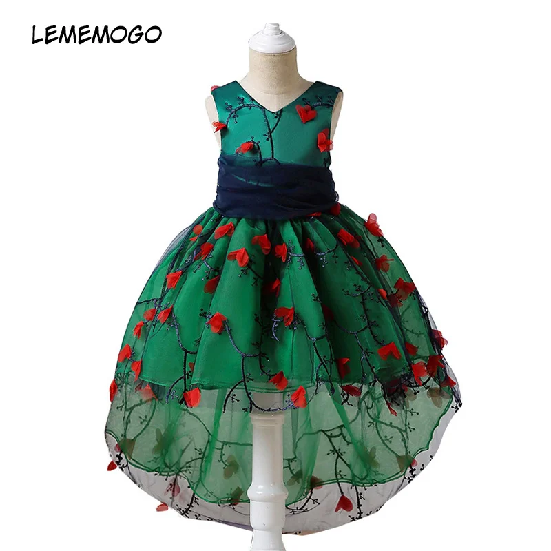 

lememogo 2018 High-end Party Wedding Dresses Girls Baby Appliques Princess Dress Fashion Children Mesh Trailing Dress Kids Girls