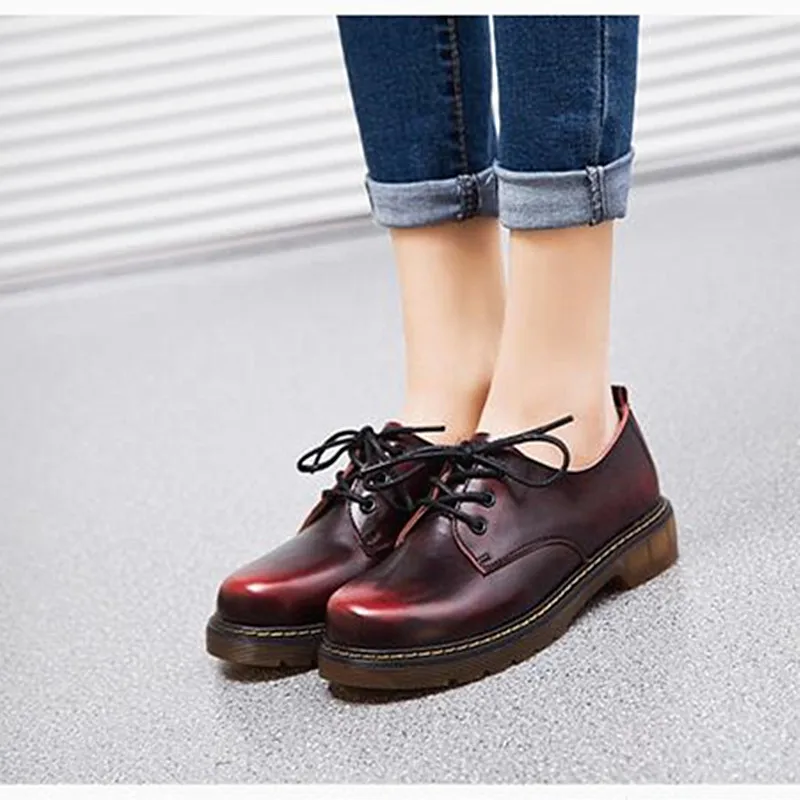 Women leather shoes fashion Oxfords platform shoes women winter plush warm shoes lace up sapato feminino