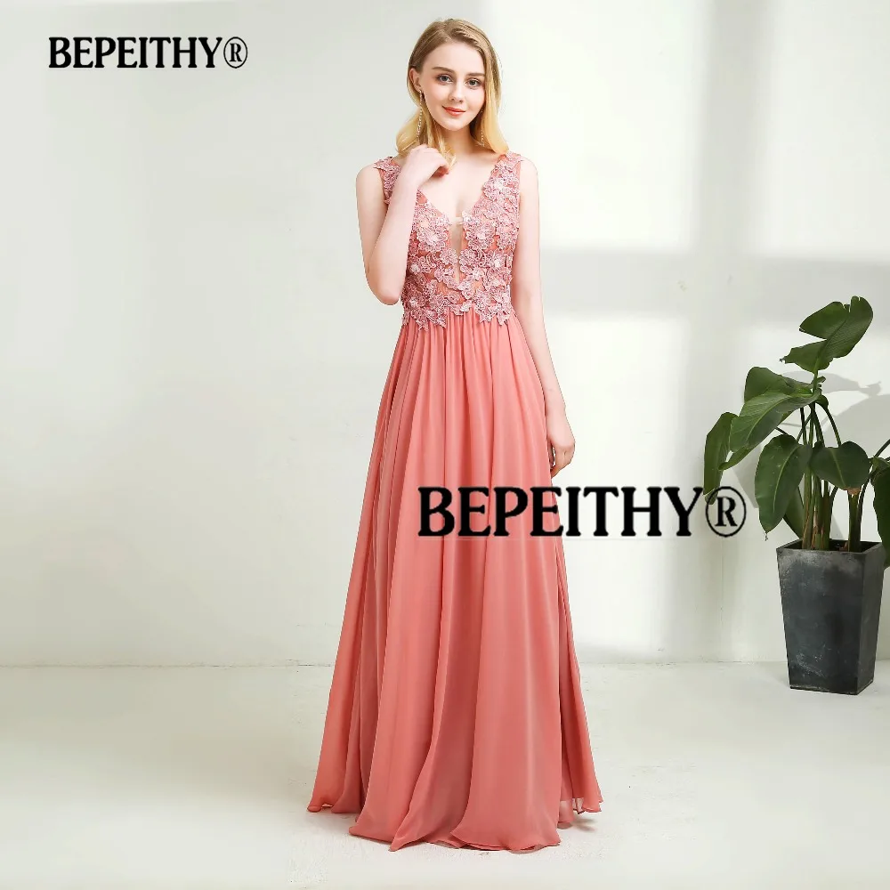 Vestido de festa, длинное вечернее платье с v-образным вырезом, розовые вечерние платья с кружевными цветами, элегантные вечерние платья, горячая Распродажа, длина до пола, платья для выпускного вечера