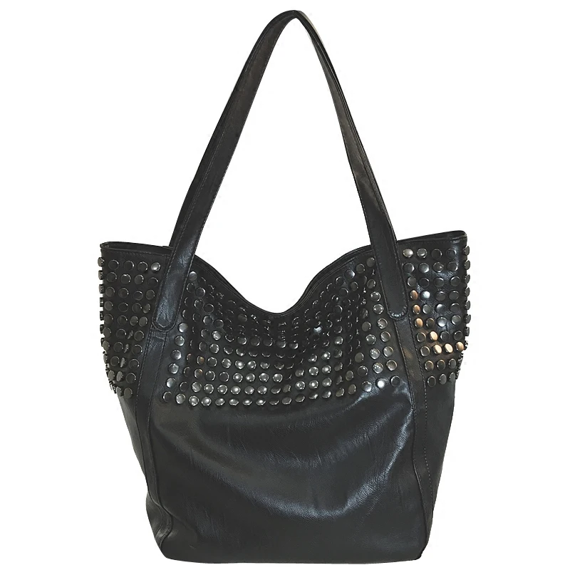 Bag Women 2018 Summer Female Per Top Handle Tote Studded Bag Women 2018 Summer Female Per Top Handle Tote Studded Large Capacity Soft Leather Handbag Black One Shoulder In Bags From