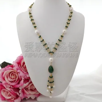 

N090407 22''White Pearl Crystal Necklace CZ Pendant