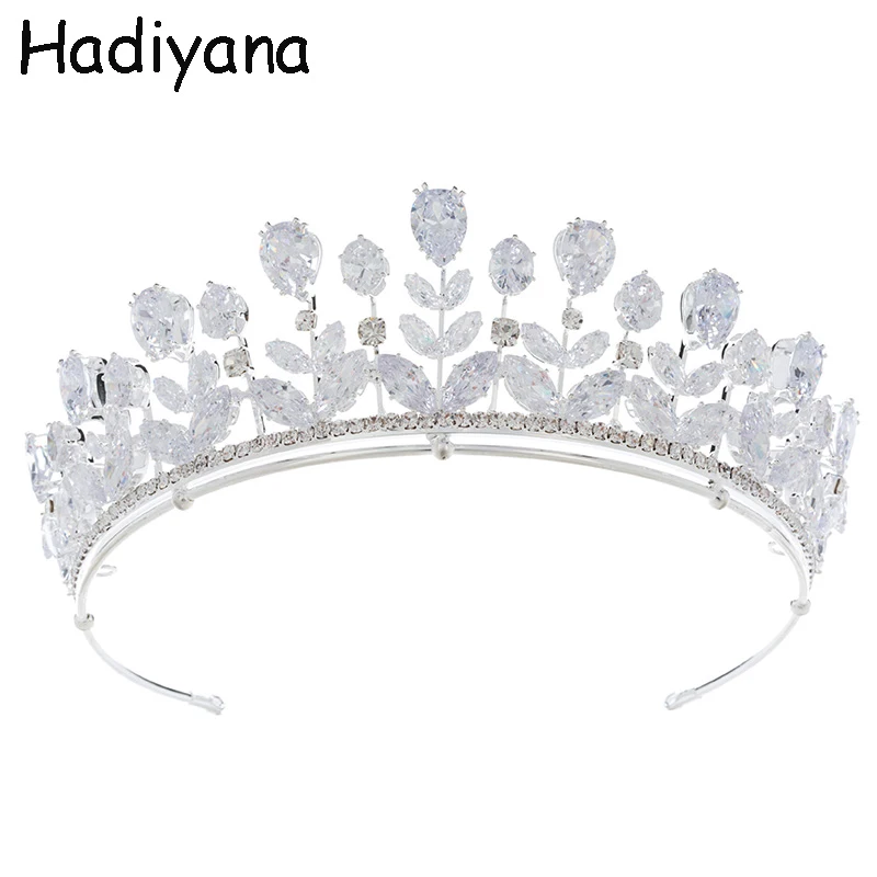 

Hadiyana Fashion Bride Tiaras And Crowns Shiny Cubic Zirconia Exquisite Large Drops Princess Bridal Wedding Crown Copper HG6099