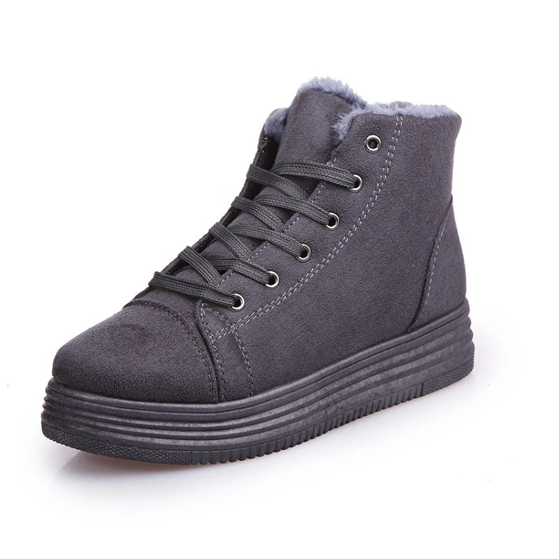 

Fashion Winter Women Boots with Fur Lace Up Ladies Winter Women Shoes Footwear Black Gray Female Cotton Snow Ankle Boots