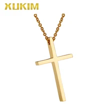 RP124 Xukim Jewelry Simple Gold Necklace Gift Stainless Steel Cross Religion Pendant Necklace rp114 xukim jewelry bible jesus cross stainless steel religion pendant necklace