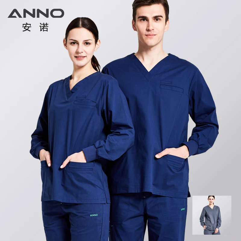 

Winter Long Sleeves Hospital Nursing Scrubs Surgical Clothing Unisex Blue Gray Doctor Resistant To Rinsing Medical Form
