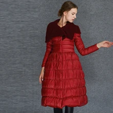 YNZZU Новое поступление элегантные весенне-зимние женские пуховики парка теплый меховой воротник удлиненная юбка пуховики женская верхняя одежда O027