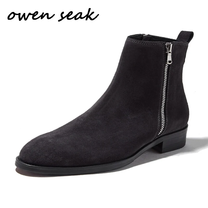 

Men Casual Boots Cow Leather Wedding High-TOP Ankle Riding Chelsea Boots Luxury Trainers Spring Zip Flats Black Shoes Sneakers