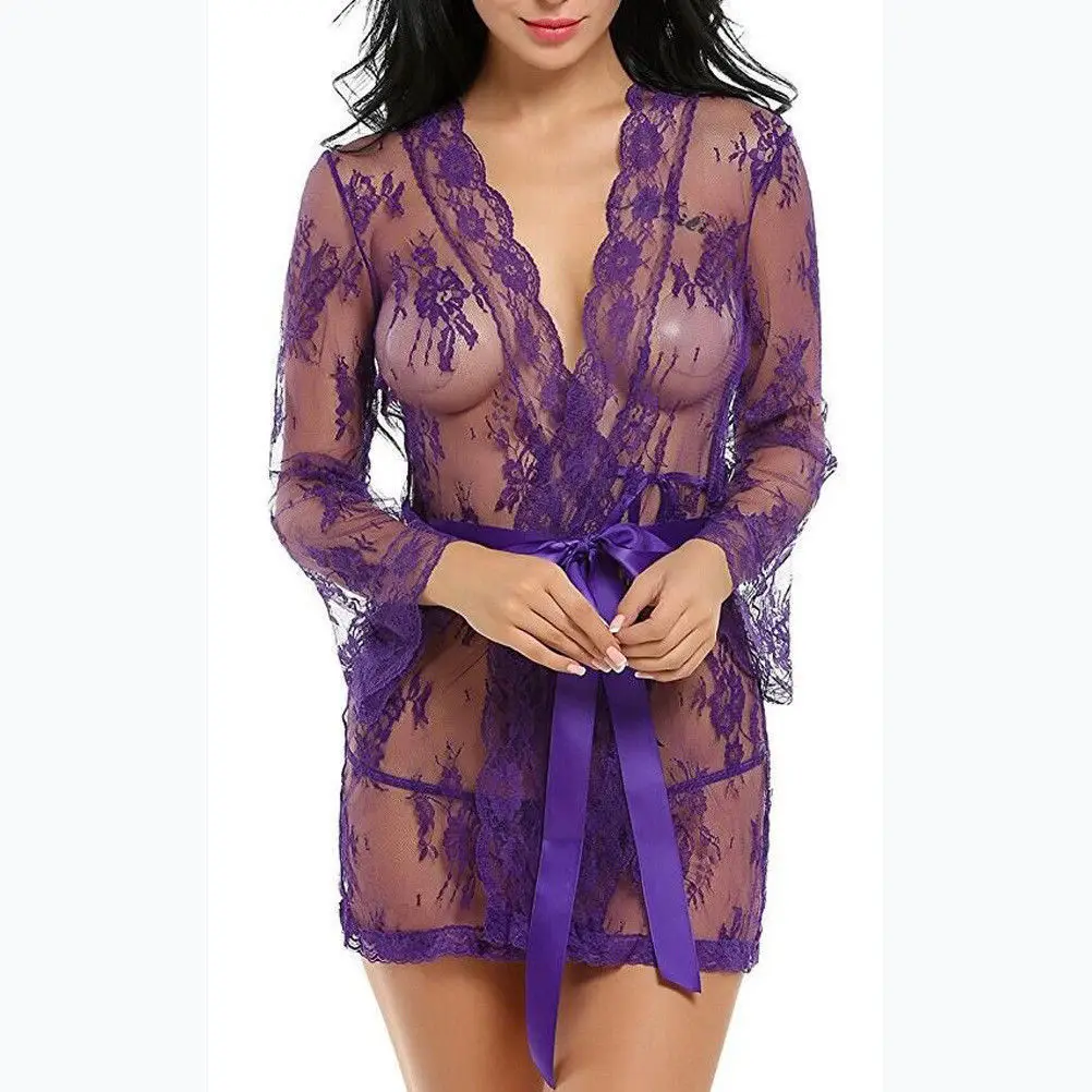 Новое женское сексуальное женское белье костюм с краями Jurk seeсквозное нижнее белье Черные стринги Ночная сорочка - Цвет: Purple
