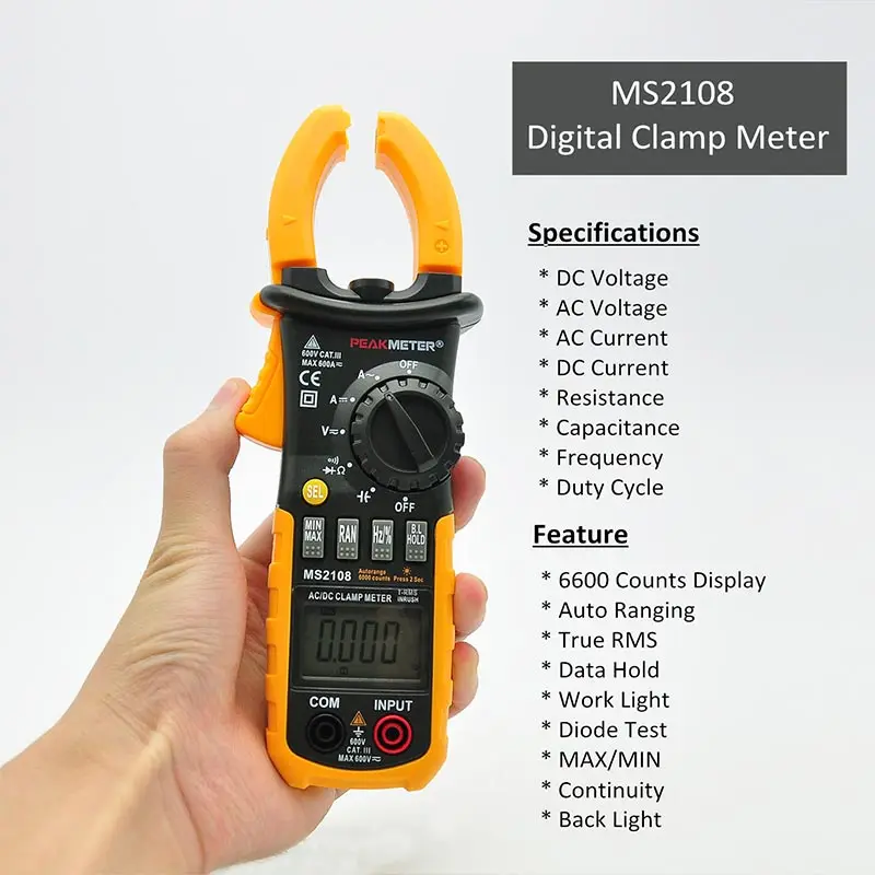 Токовые клещи PEAKMETER PM2108 MS2108A MASTECH плоскогубцы Амперметр измеритель емкости AC DC амперметрический зажим мультиметр