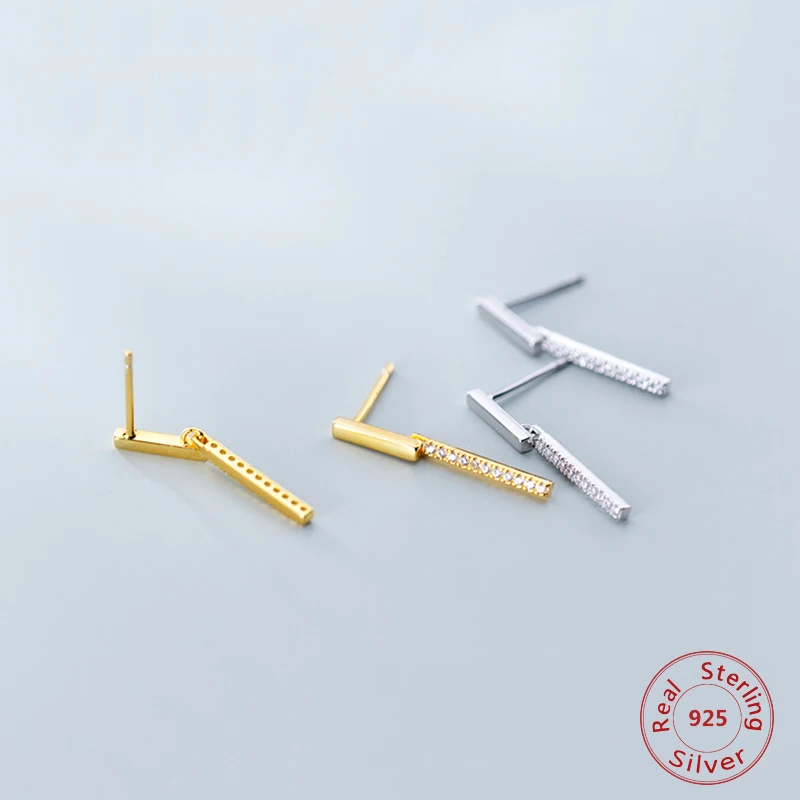 Модные простые серьги гвоздики для Womenparty геометрический кубический золотистый, циркониевый 925 пробы серебряные ювелирные изделия в стиле минимализма