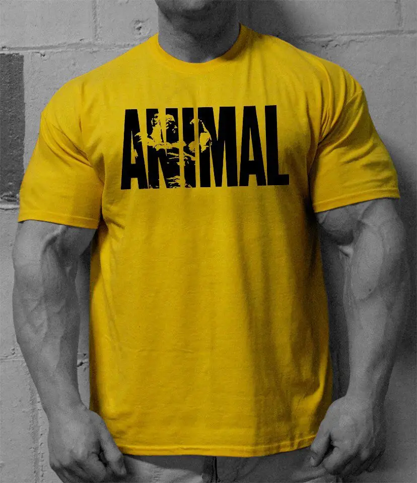 Мужская хлопковая футболка с круглым воротником и изображением животных для занятий фитнесом, крепкая и красивая мужская футболка, трендовая брендовая одежда из хлопка