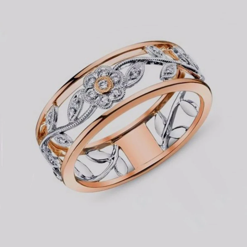 

Golden Cross Zircon Rose Gold Sun Flower Ring For Women Hollow Crystal Rhinestone 2 Color Flower Rings Jewelry Anillos