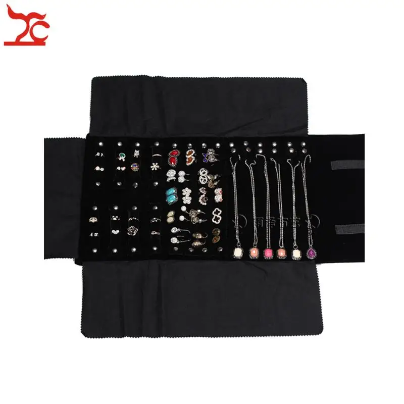 Big Sale Factory Direct Selling Multi-function Velvet Jewelry Display Necklace Ring Earring Storage Case Jewelry Roll Bag