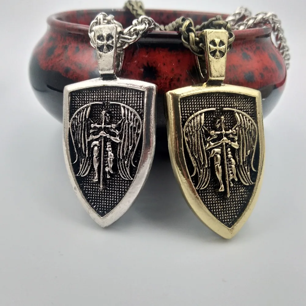 Викингов мужчин ожерелье Archangel St. Майкл защитить меня Сейнт Щит защиты Кулон Крылья ангела, ювелирные изделия амулет-талисман Wicca