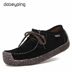 Dobeyping 2018 Новая весенняя обувь женщина корова замши Женская обувь на плоской подошве Кружево на шнуровке женские лоферы Мокасины женские