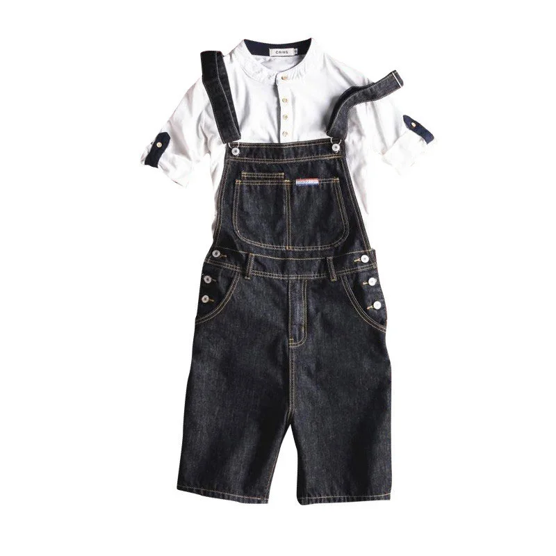 

2018 New Fashion Casual Slim Black Denim Overalls Men Cargo Pants Male Jeans Jumpsuits Summer Sexy Short Denim Trousers Size 5XL