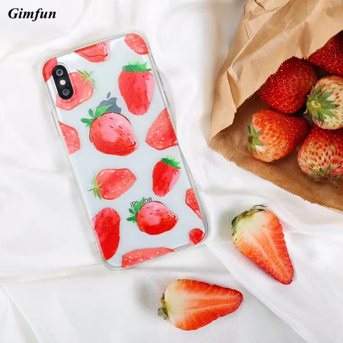 

Gimfun Summer Fresh Fruit Strawberry Case for Iphone 7 Ultra-thin Transparent Soft Tpu Case for Iphone 6 6s 8 Plus X Back Cover
