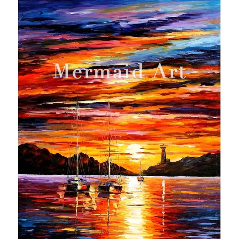 

Hand Painted Oil Painting Sunset Artwork On Canvas For Abstract Thick Palette Knife Painting Living Room Wall Decoration Poster