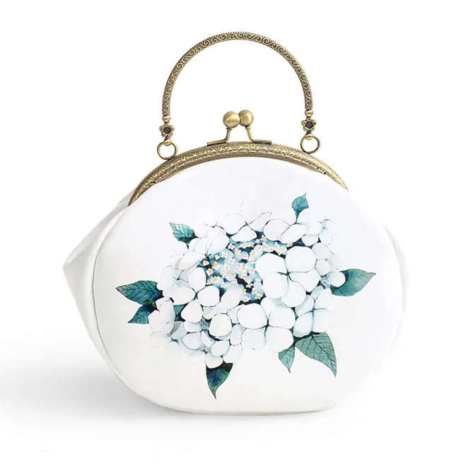 

2017 New Arrival Fresh Mori Flower Hydrangea Clasp Chain Floral Metal Frame Summer Crossbody Women's Shoulder Totes Shell Bag