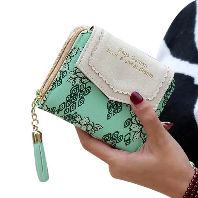 Модный женский кожаный кошелек-клатч, женский короткий держатель для карт, сумочка, Женский кошелек для кредитных карт - Цвет: Green