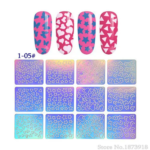 12 насадок/листов DIY наклейки для украшения ногтей 24 вида выбор шаблонов виниловые ногти искусство маникюра трафарет шаблон наклейки - Цвет: 05