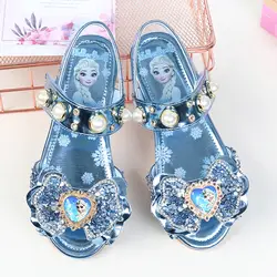 Летние сандалии для девочки на плоской подошве детская обувь Принцессы Дисней замороженные хрустальные тапочки Эльза Принцесса обувь с