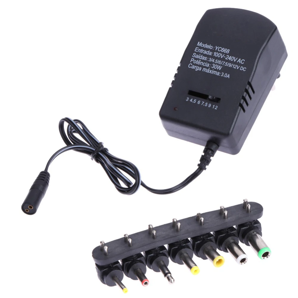 

3.0A Universal AC DC Charger Adapter Converter 7 Plugs 3, 4.5, 6, 7.5, 9 12V 30W Power Charger EU Plug