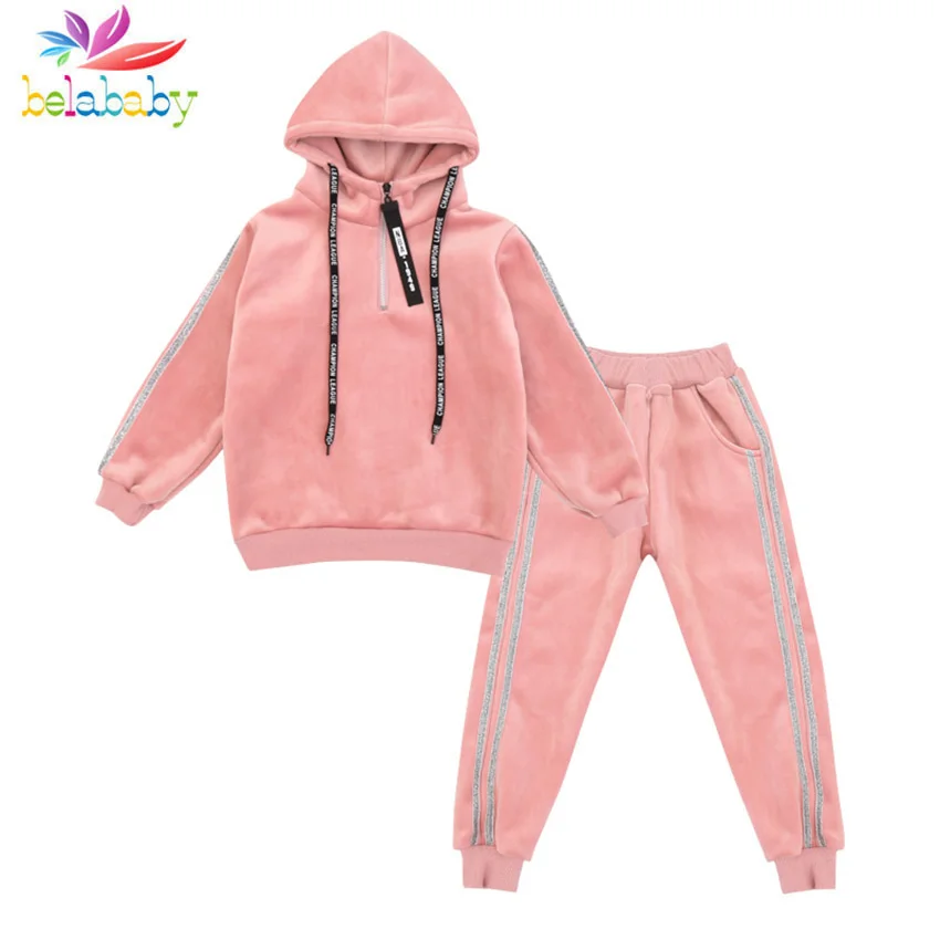Warm Winter Girls Clothes Sets Children Sweater Hoodies+Pants 2PCS Sports Suit Thicken Velvet Hooded Outfits Girls Tracksuits