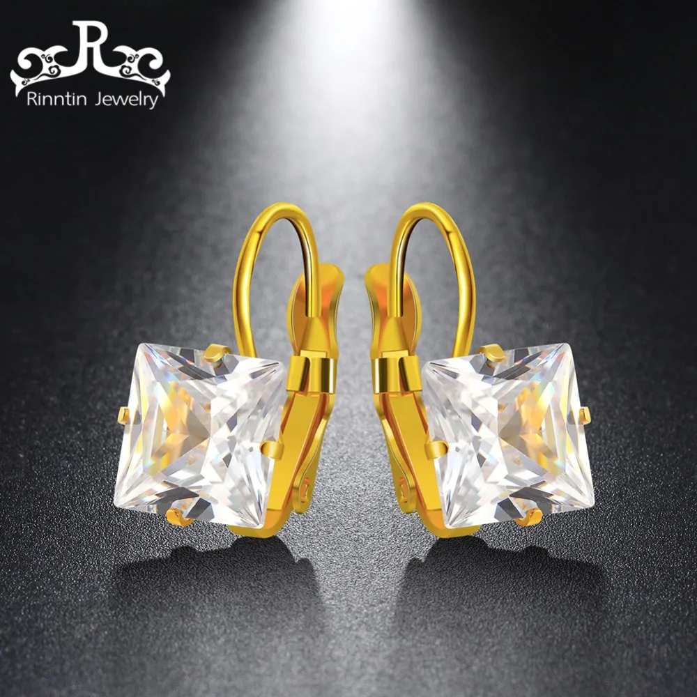 

Rinntin 2019 Stainless Steel Earring with Gold _color 5 Color CZ Zircon Square Hoop Earrings For Women Fashion Jewelry DGTE74