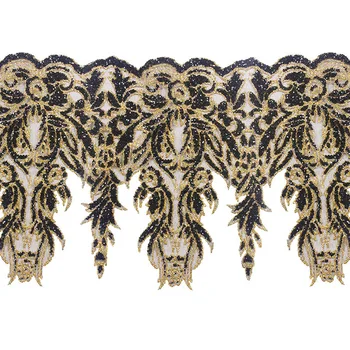 

2yards Black Gold Sequin Net Lace Trim Applique Lace African Cord Fabric Trimming Motif Venise Craft Seweing Accessories T2372