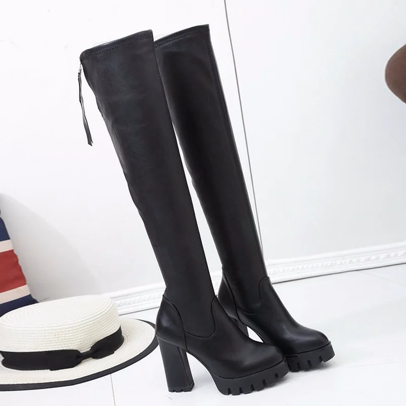 High heeled Women's Boots In Autumn Winter Europe Pu Leather Knee