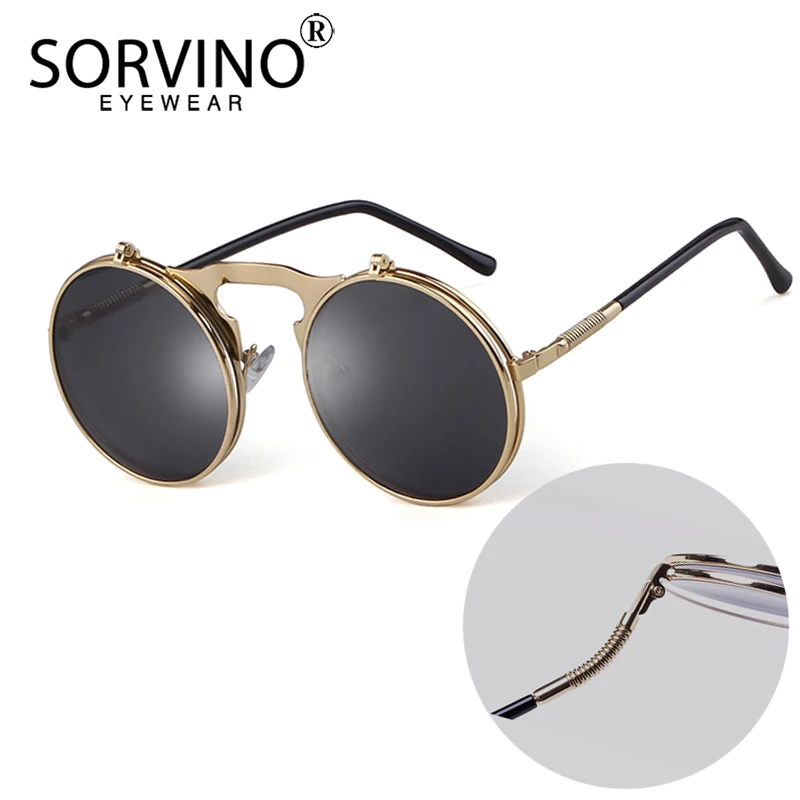 

SORVINO Designer Retro Mirror Round Sunglasses Men Women 2018 High Quality Flip Up Mirror Circle Punk Sun Glasses Shades SP260