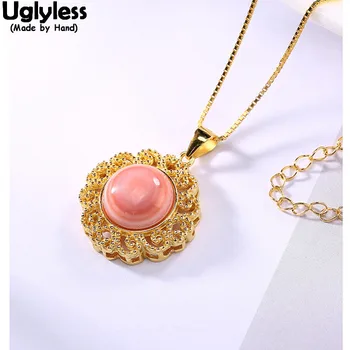 

Uglyless Real 925 Sterling Silver Natural Pink Shell Sunflower Pendant with Necklaces Palace Designer Women Fine Jewelry Hollow