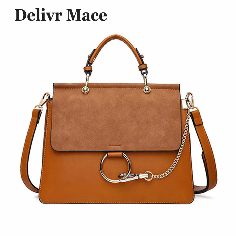 

Gray Women Handbags 2018 Luxury Designer Chain Ring Shoulder Bag Female Famous Brand Suede Bag Crossbody Leather Ladies Handbags