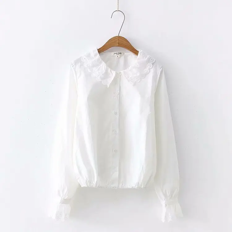 

KYQIAO sweet lolita shirt 2019 mori girls autumn spring Japan style long sleeve lace collar white cotton solid blouse tops