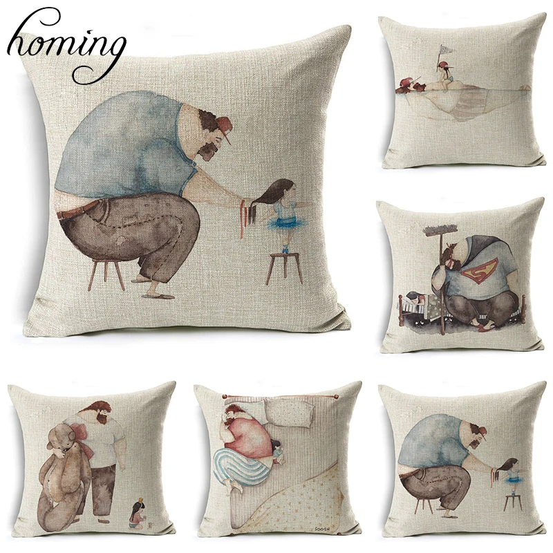 

Homing Comfortable Travel Hug Pillow Case Cozy Joyful Father Daughter Pattern for Sofa Chair Cushion Cover Modern Bedroom Decor