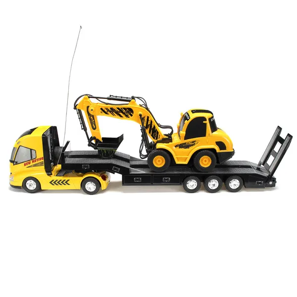 

QINGYI MINI RC Car Toy 1:32 6CH RC Trailer With 1:20 6CH RC Digger Excavator