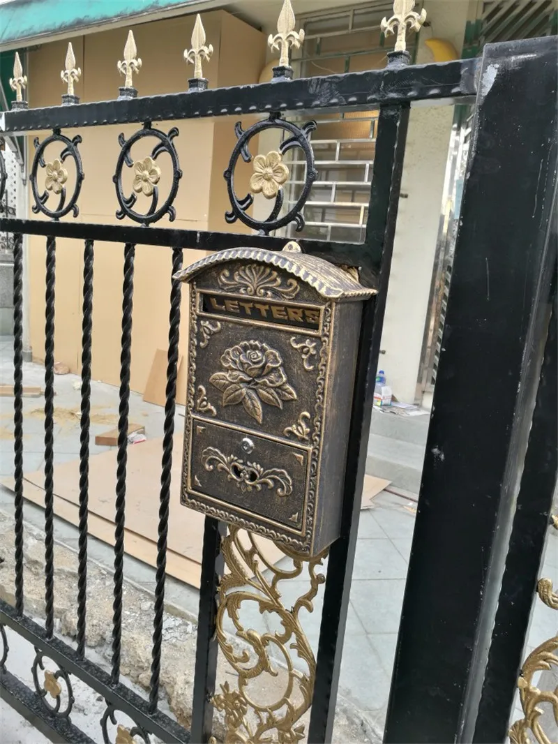 Cast Iron Flower Mailbox Embossed Trim Decor Bronze Look Free Shipping Home/Garden Decorative Wall Mail Post Box