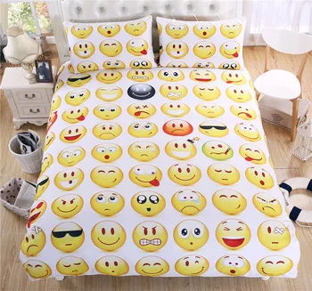 

Duvet Cover Expression smile face Cute Creative 3pcs British Spain Style Family student dormitory Quilt cover pillowcase