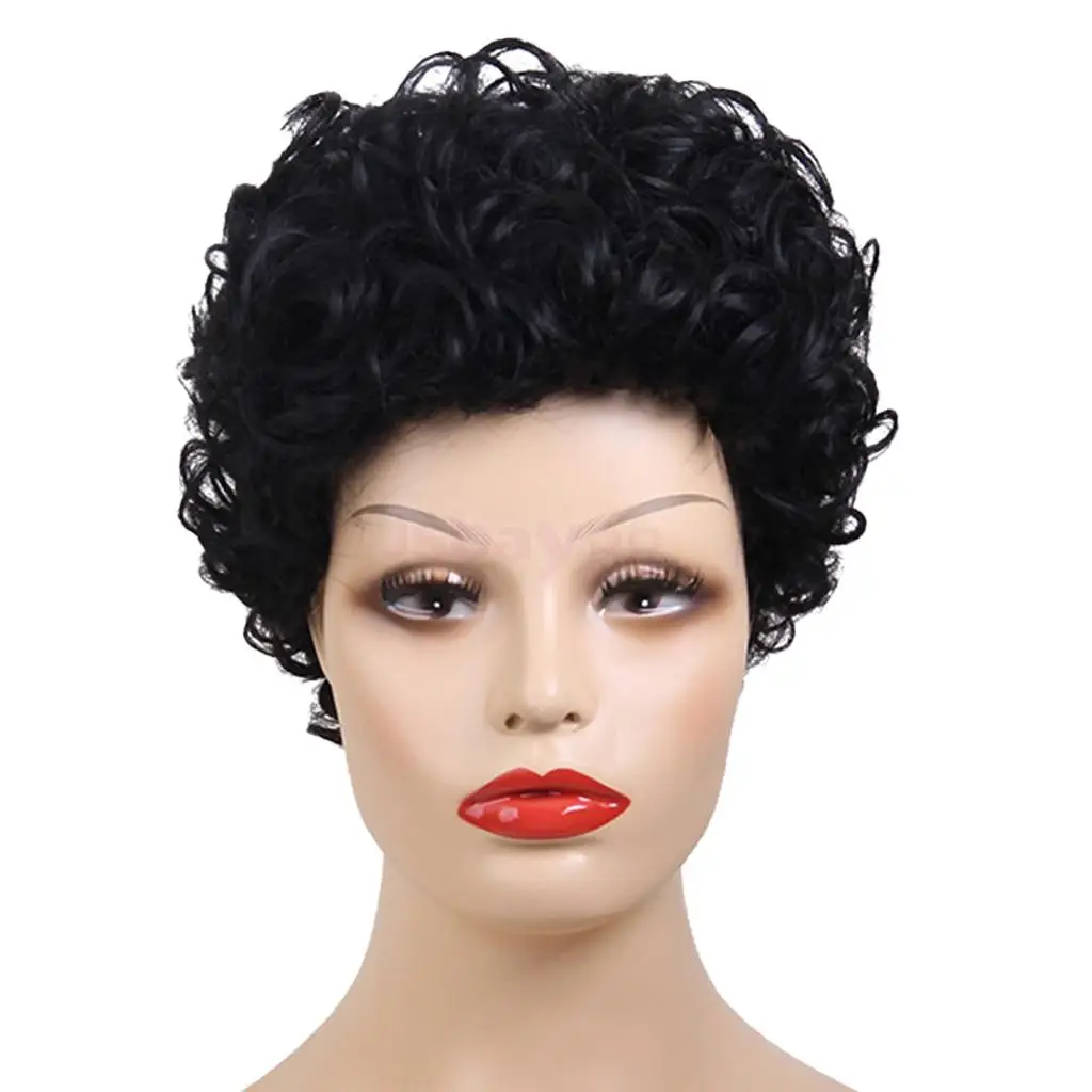 

Natural Human Hair Women Curly Wig Short Finger Curling Wigs Cosplay Black Afro Wig