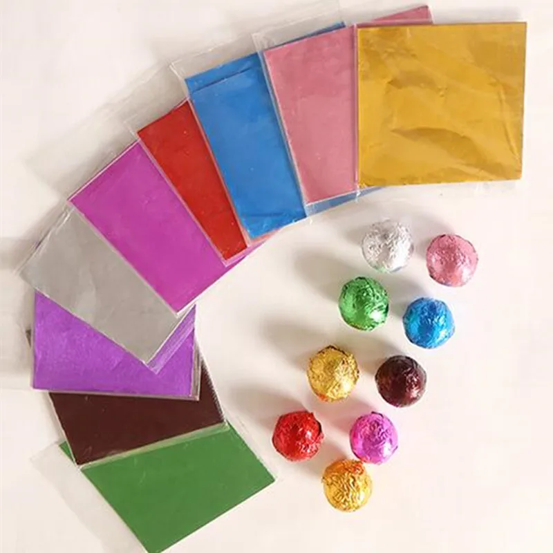 8*8CM 10*10CM 100pcs Aluminum Foil Paper Chocolate Wrapping Shiny Side Tin Foil Baking Cake